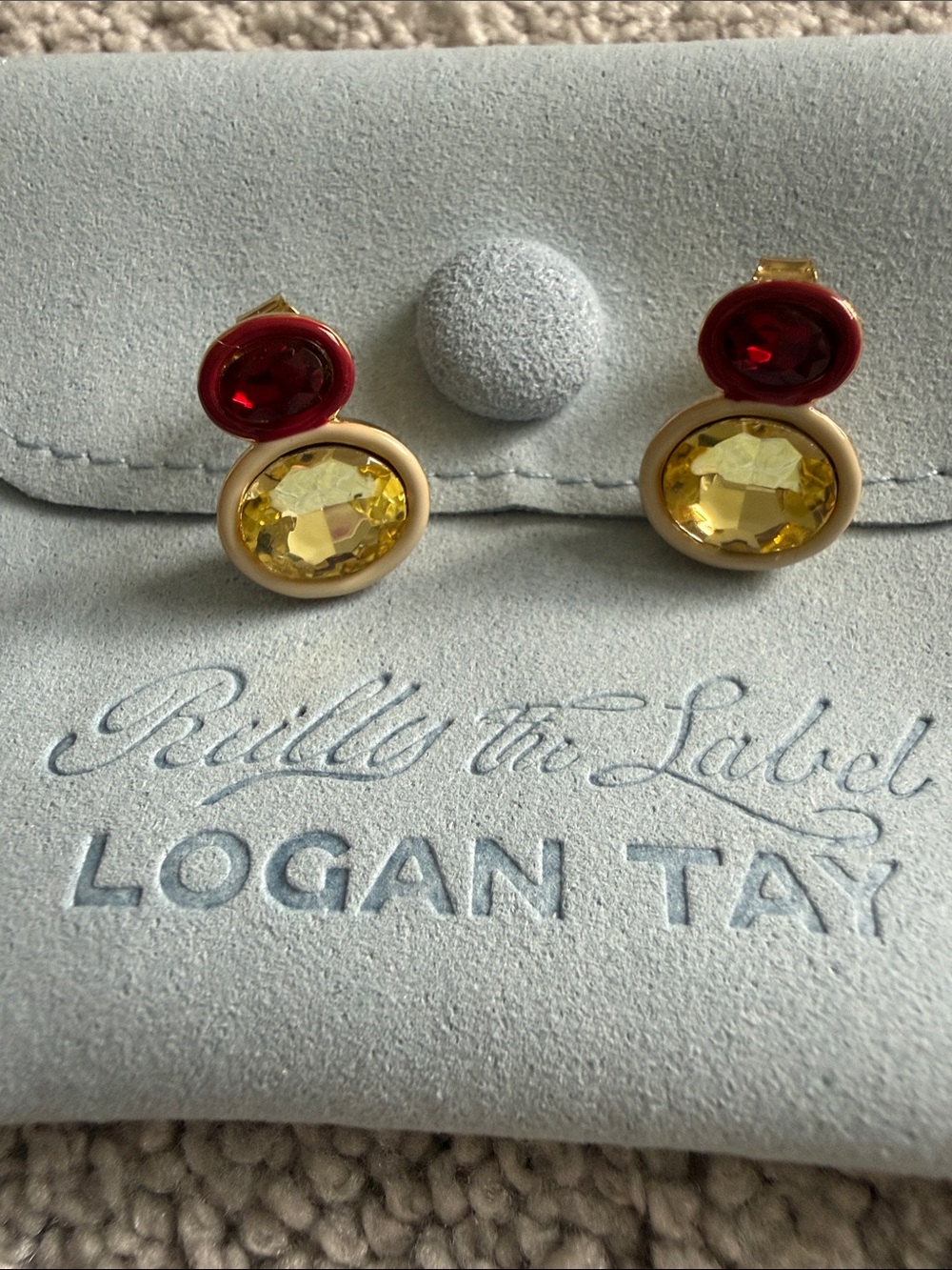 Logan Tay Gold-Tone Earrings with Yellow and Red Stones